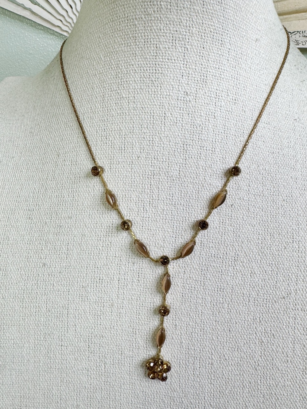 Brown and Gold Floral Y-Drop Necklace - Women Jewelry